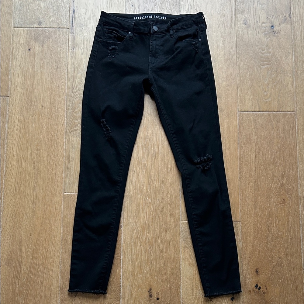 Articles Of Society Black Distressed Skinny Jeans, Size 27
